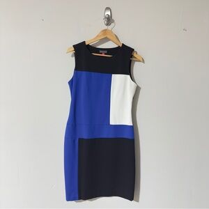 👉 Vince Camuto Colorblock Sleeveless Shift Sheath Dress Blue Black White Size 4